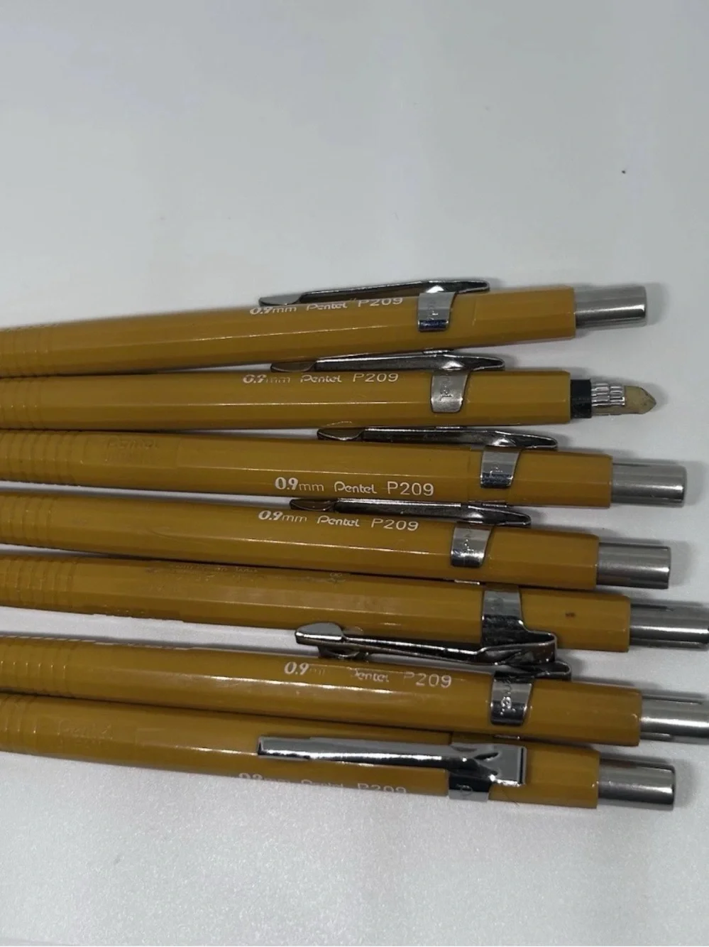 Lot of 7 Vintage Pentel P209 Mechanical Pencils - 0.9mm Mustard Yellow - Japan
